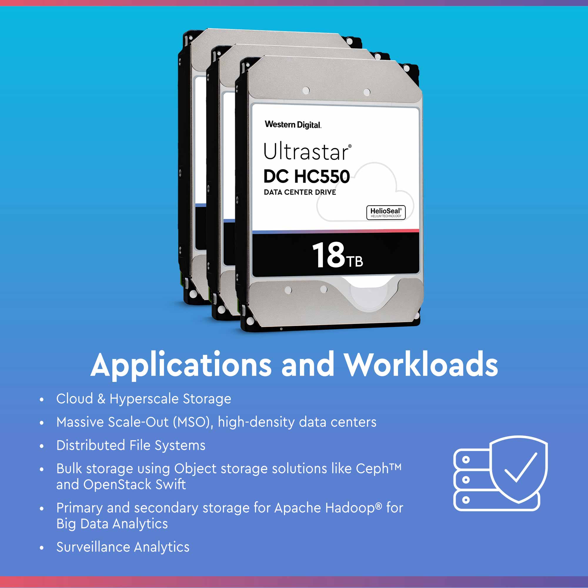 WD Ultrastar 18TB HDD DC HC550 7200RPM SATA 6Gb/s 3.5" Enterprise Hard Drive WUH721818ALE6L4 (0F38459) - Applications and Workloads