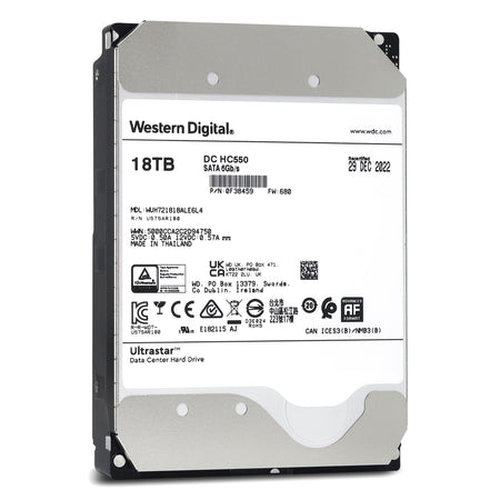 Western Digital Ultrastar DC HC550 WUH721818ALE6L4 0F38459 18TB 7.2K RPM SATA 6Gb/s 512e 512MB 3.5" SE Manufacturer Recertified HDD Front View