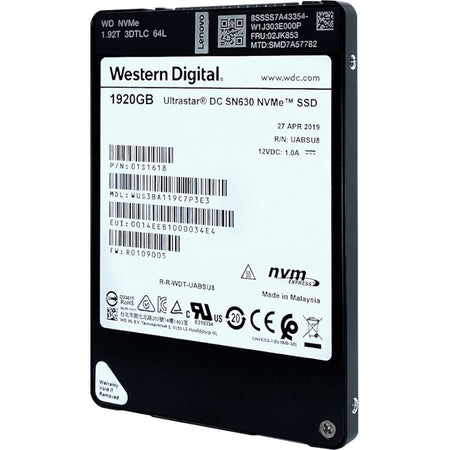 Lenovo Ultrastar DC SN630 WUS3BA119C7P3E3 0TS1618 1.92TB PCIe Gen 3.1 x4 4GB/s U.2 NVMe 2.5in Solid State Drive