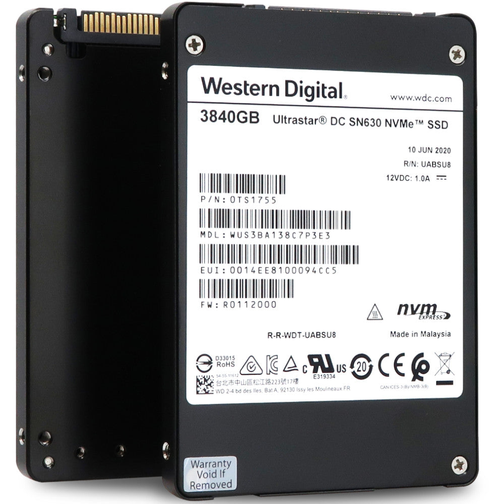 Western Digital Ultrastar DC SN630 WUS3BA138C7P3E3 0TS1755 3.84TB PCIe Gen 3.0 x4 4GB/s VRI 2.5in Recertified Solid State Drive