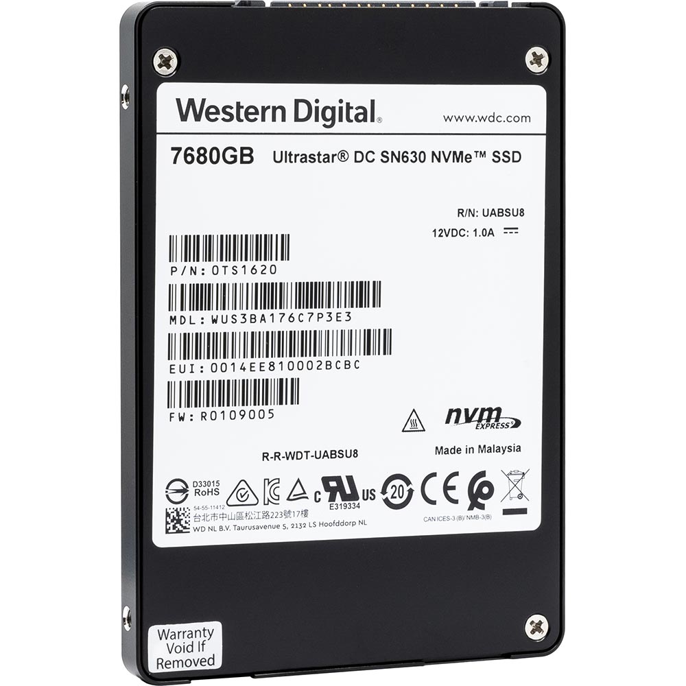 Western Digital Ultrastar DC SN630 WUS3BA176C7P3E3 7.68TB PCIe Gen 3.0 x4 8GB/s U.2 NVMe 2.5in Refurbished SSD - Product Image