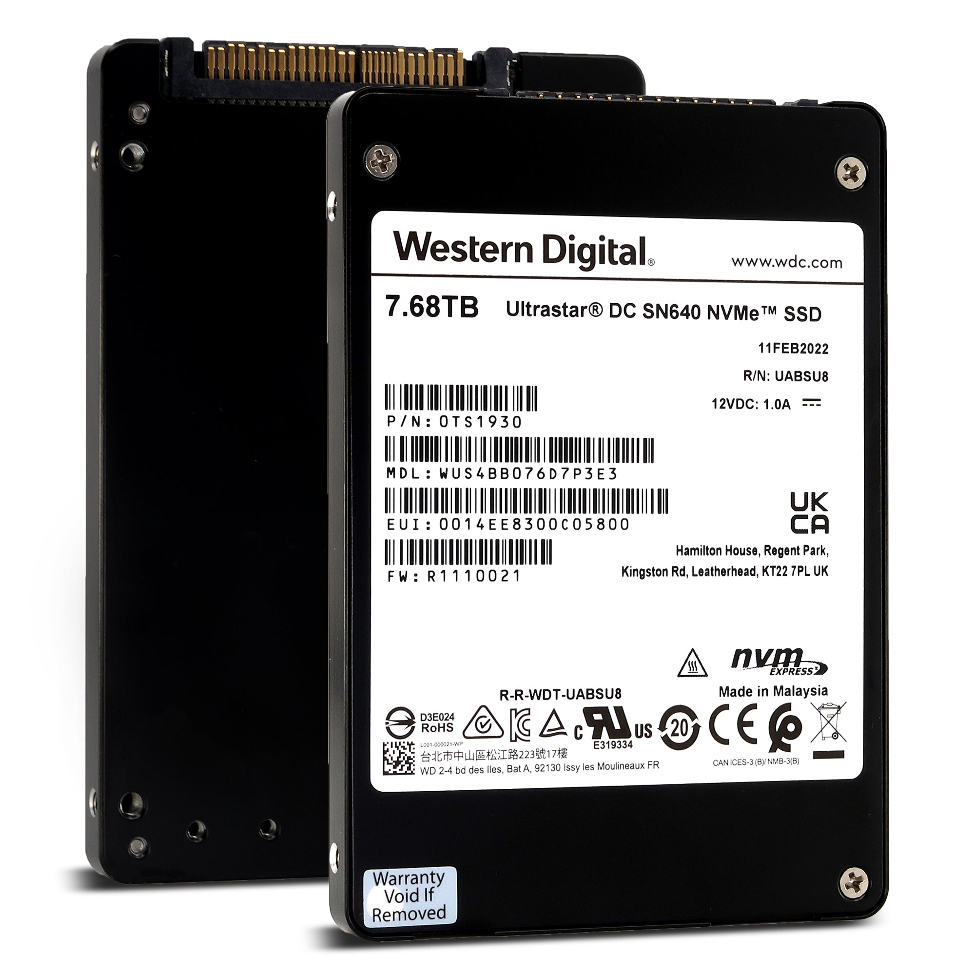 Western Digital Ultrastar DC SN640 WUS4BB076D7P3E3 0TS1930 7.68TB PCIe Gen3.1 x4 4GB/s U.2 NVMe 3D TLC 2.5in Solid State Drive Main