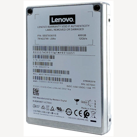 Lenovo Ultrastar DC SS530 WUSTR6440ASS201 SSS7A39315 400GB SAS 12Gb/s Mixed Use TCG 2.5in Refurbished SSD