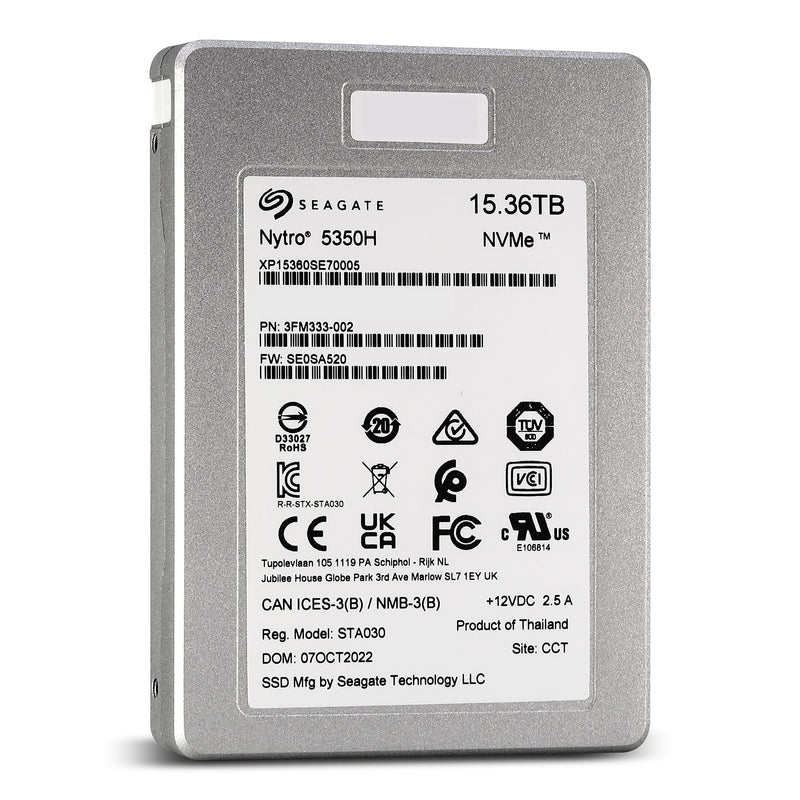 Seagate Nytro 5350H XP15360SE70005 3FM333-002 15.36TB PCIe Gen 4.0 x4 8GB/s 3D eTLC U.2 NVMe 2.5in Solid State Drive - Front View