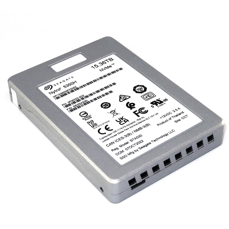 Seagate Nytro 5350H XP15360SE70005 3FM333-002 15.36TB PCIe Gen 4.0 x4 8GB/s 3D eTLC U.2 NVMe 2.5in Solid State Drive - Flat View