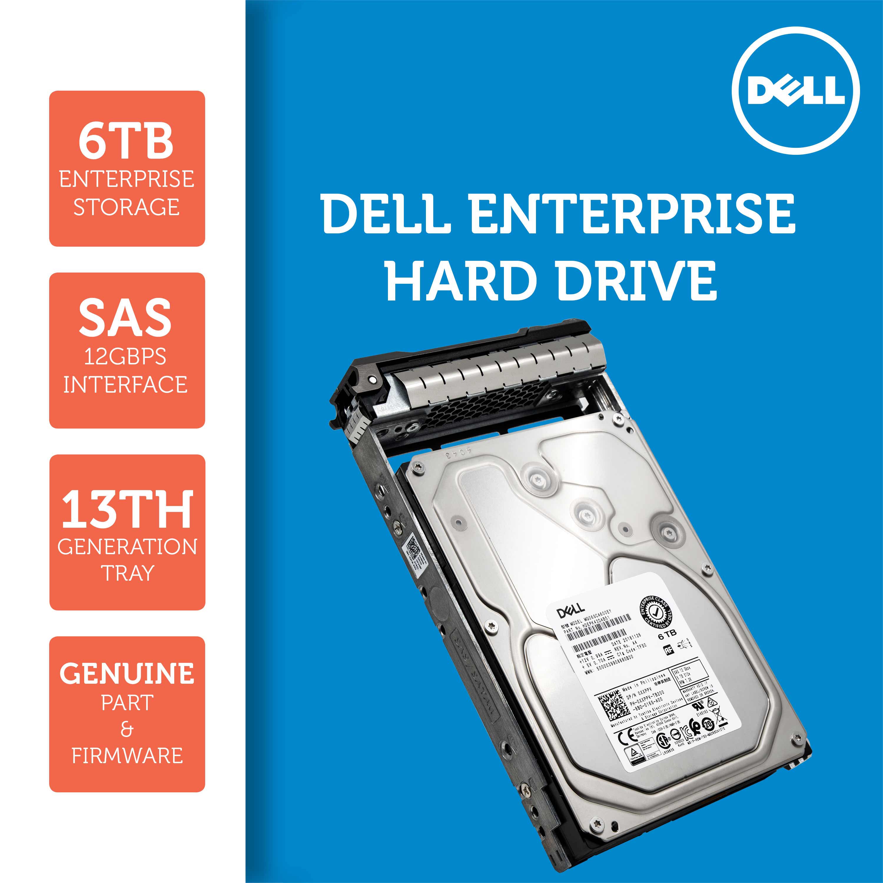 Dell G13 400-ALCR 6TB 7.2K RPM SAS 12Gb/s 512e 3.5" NearLine Hard Drive
