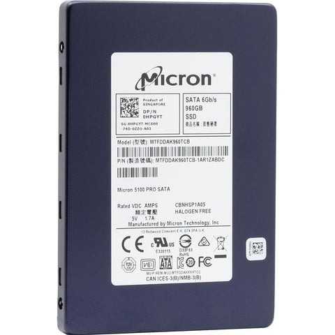 Micron 5100 PRO MTFDDAK960TCB HPGYT 960GB SATA 6Gb/s 3D TLC 2.5in Recertified Solid State Drive