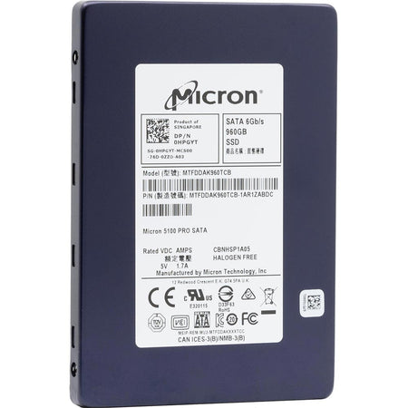 Micron 5100 PRO MTFDDAK960TCB HPGYT 960GB SATA 6Gb/s 3D TLC 2.5in Refurbished SSD