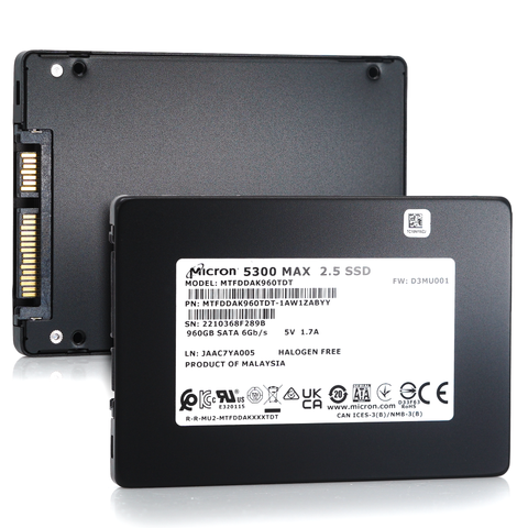 Micron 5300 MAX MTFDDAK960TDT 1AW1ZABYY 960GB SATA 6Gb/s 3D TLC 5DWPD 2.5in Refurbished SSD