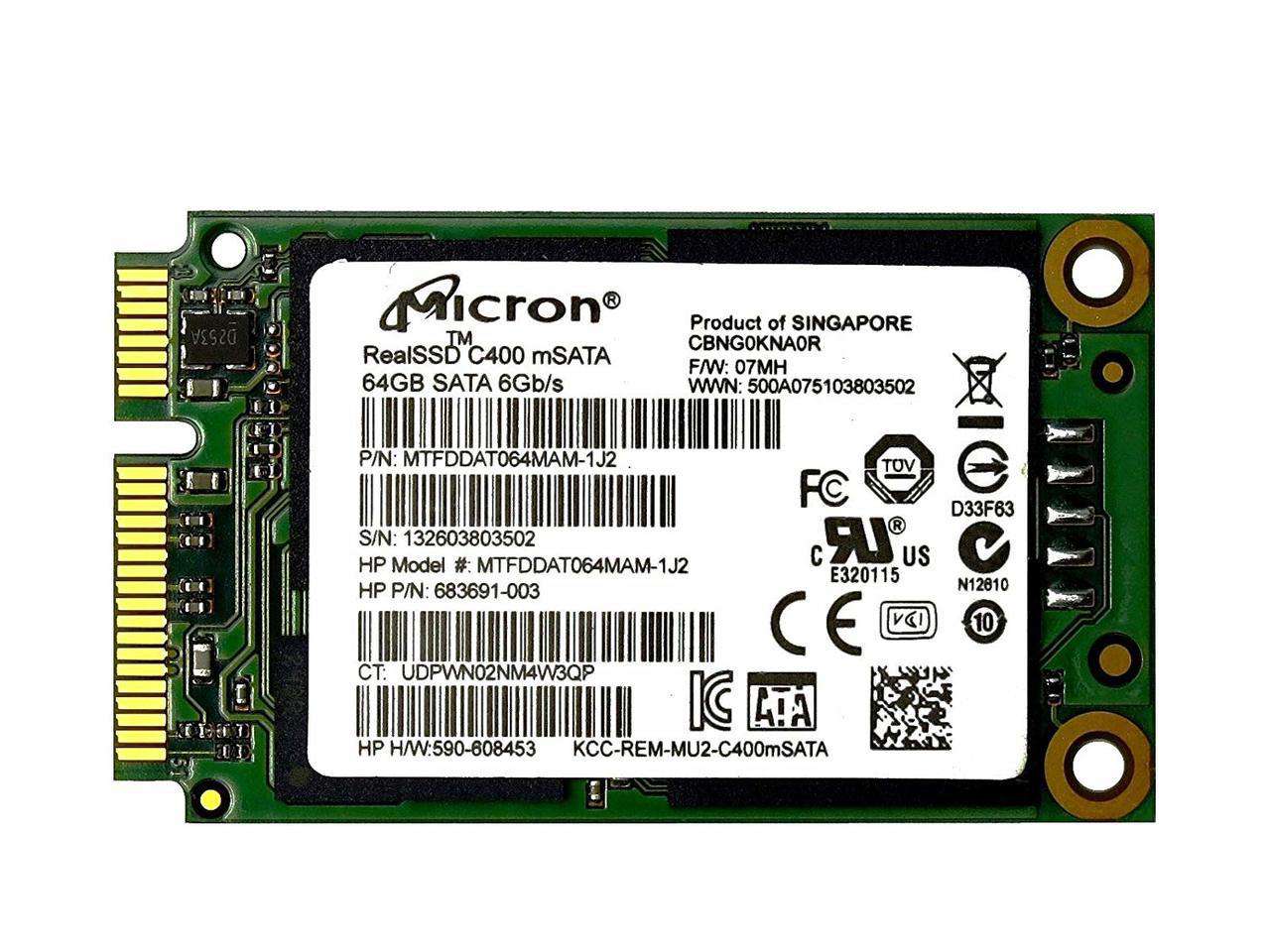 Micron RealSSD C400 MTFDDAT064MAM 64GB SATA 6Gb/s 2.5" mSATA Manufacturer Recertified SSD