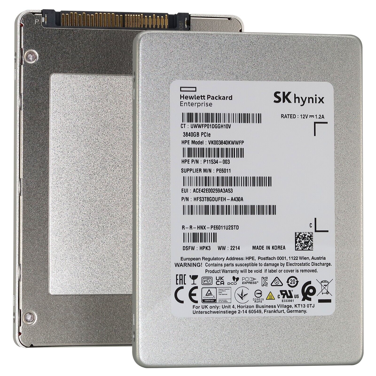SK Hynix PE6011 HFS3T8GDUFEH 3.84TB PCIe Gen 3.0 x4 4GB/s 3D TLC U.2 NVMe 2.5in Recertified Solid State Drive