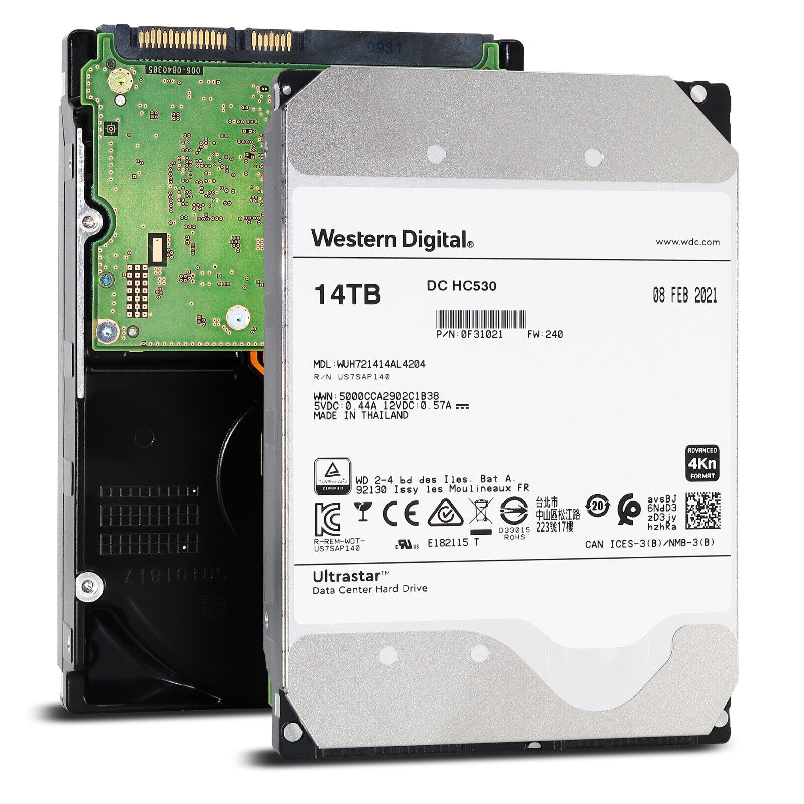 Western Digital Ultrastar DC HC530 WUH721414AL4204 0F31021 14TB 7.2K RPM SAS 12Gb/s 4Kn Single Port 3.5in Recertified Hard Drive