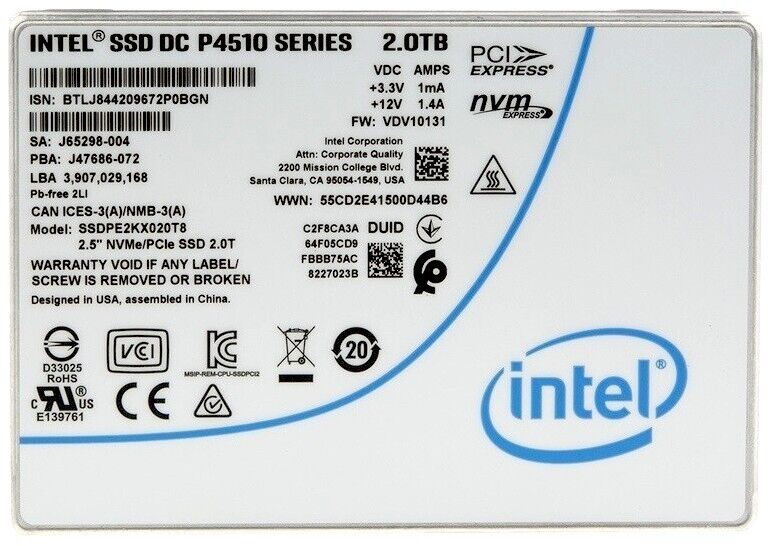 Intel SSDPE2KX020T8 Hard Drive 2TB NVMe SSD PCIe 3.1