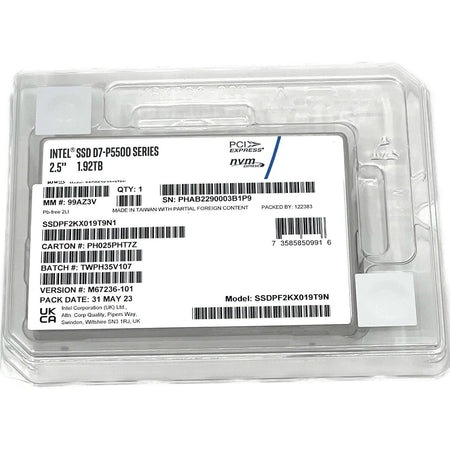 Intel P5500 SSDPF2KX019T9N1 M67236-101 1.92TB PCIe Gen 4.0 x4 8GB/s 3D TLC 1DWPD U.2 NVMe 2.5in Refurbished SSD