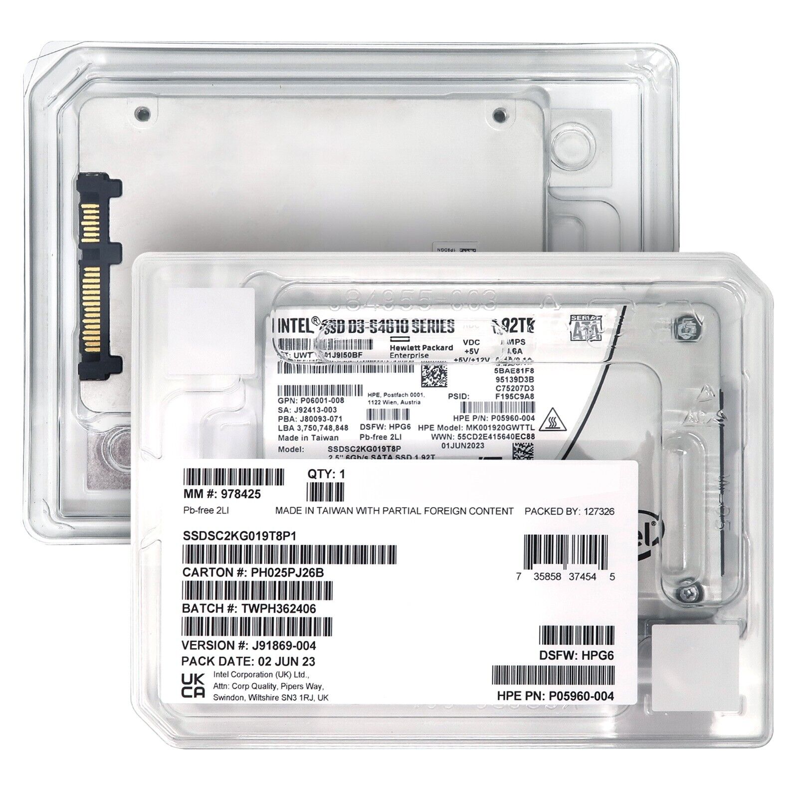 HP D3-S4610 SSDSC2KG019T8P1 P05960-004 1.92TB SATA 6Gb/s 3D TLC 3DWPD 2.5in Recertified Solid State Drive
