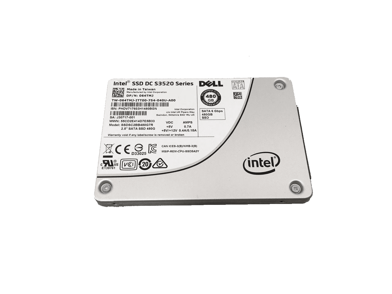 Dell G13 400-ATGP 480GB SATA 6Gb/s 512n 2.5" ReadIntensive Manufacturer Recertified SSD