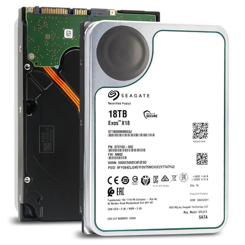 Seagate Exos X18 ST18000NM003J 2TV102-002 18TB 7.2K RPM SATA 6Gb/s 4Kn 3.5in Recertified Hard Drive