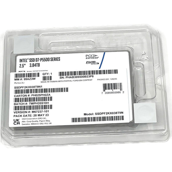 Intel P5500 SSDPF2KX038T9N1 M67237-101 3.84TB PCIe Gen 4.0 x4 8GB/s 3D TLC 1DWPD U.2 NVMe 2.5in Refurbished SSD