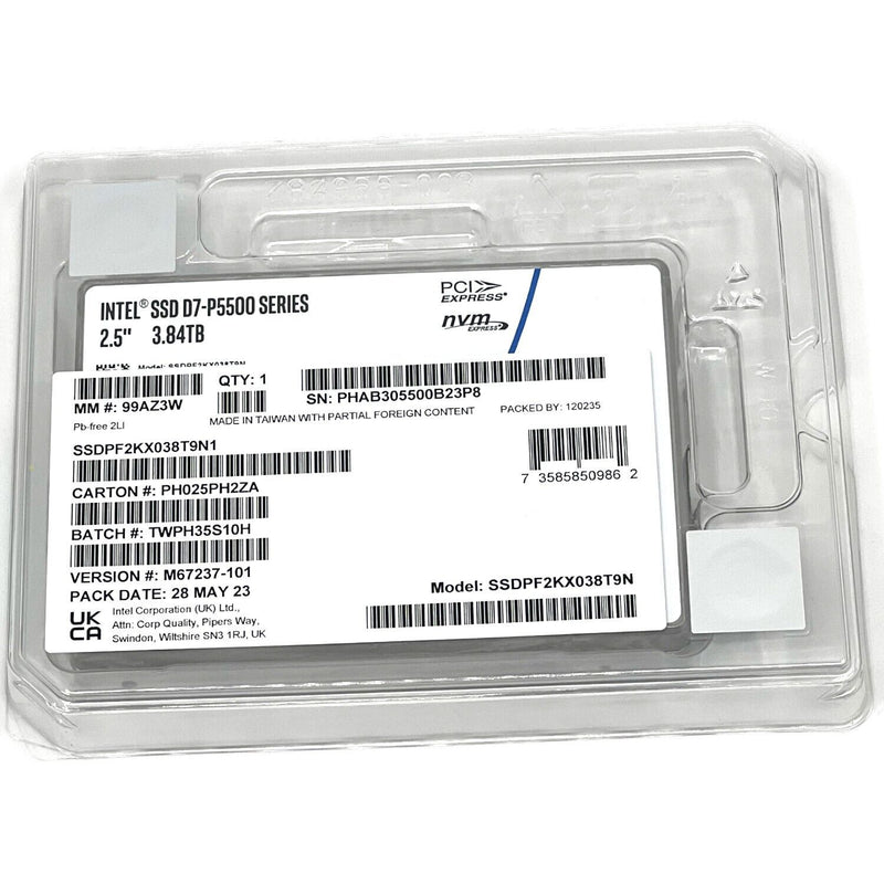 Intel P5500 SSDPF2KX038T9N1 M67237-101 3.84TB PCIe Gen 4.0 x4 8GB/s 3D TLC 1DWPD U.2 NVMe 2.5in Refurbished SSD