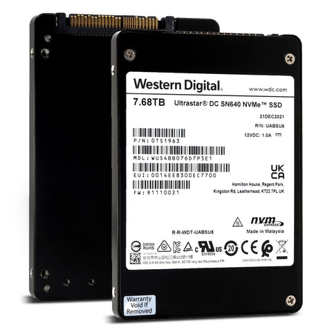 Western Digital Ultrastar DC SN640 WUS4BB076D7P3E1 0TS1963 7.68TB PCIe Gen 3.1 x4 4GB/s 3D TLC U.2 NVMe 2.5in Solid State Drive