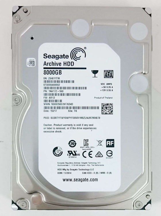 Seagate Archive HDD ST8000AS0002 8TB 5.9K RPM SATA-6Gb/s 128MB 3.5" Hard Disk Drive