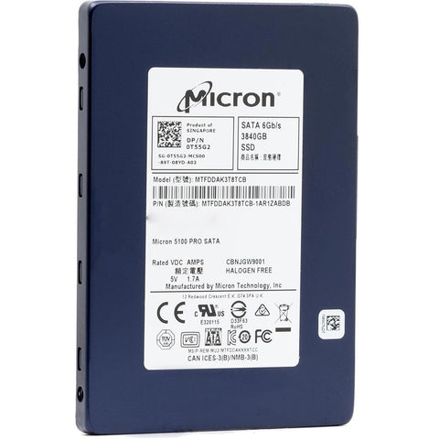 Micron 5100 PRO MTFDDAK3T8TCB T55G2 3.84TB SATA 6Gb/s 3D TLC 2.5in Recertified Solid State Drive